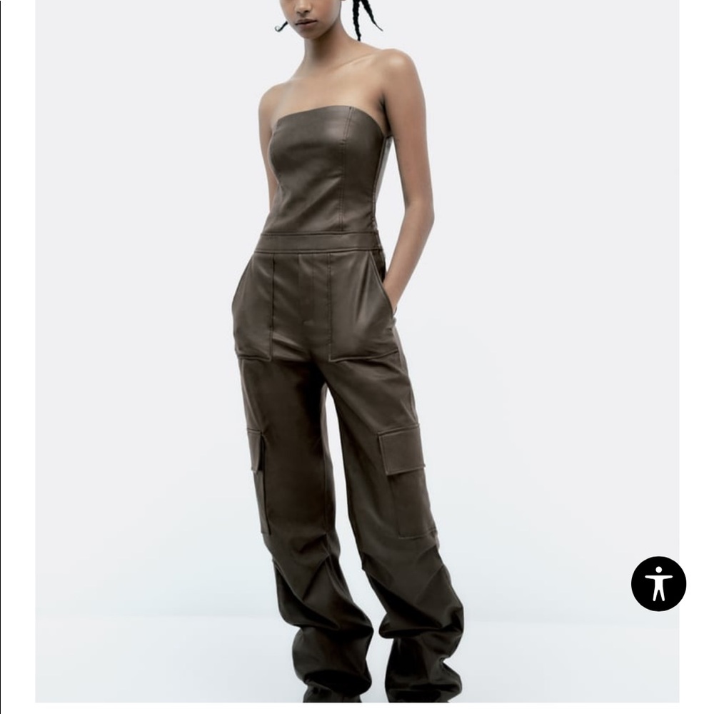 Brand New Zara Faux Leather Long Jumpsuit